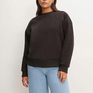 Everlane the ReNew Teddy Fleece Oversized Crew Sweatshirt in black Size S